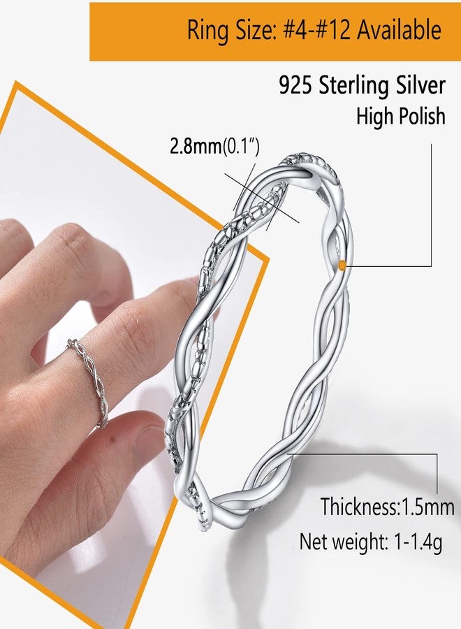 PROSILVER Dainty Twisted Rope Ring Stackable Sterling Silver Simple Thin Rings for Women Size 9 - Image 5